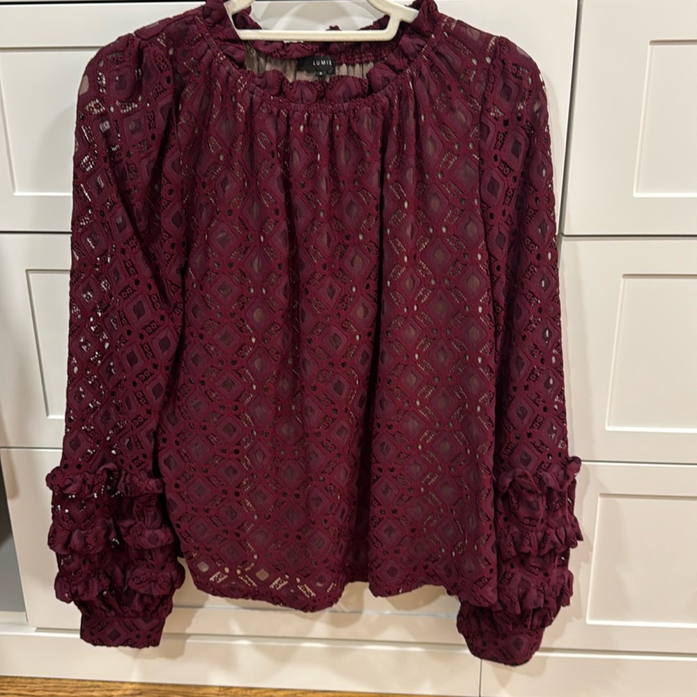 BOGO! Lumie burgundy top with ruffle sleeves